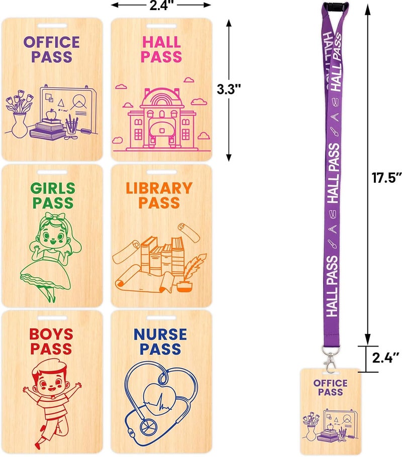 WorldBazaar Wooden Bathroom Passes Lanyards 6 Sets Classroom Hall Pass Bathroom Office Library Nurse Girls Boys School Teacher Supplies - Image 2